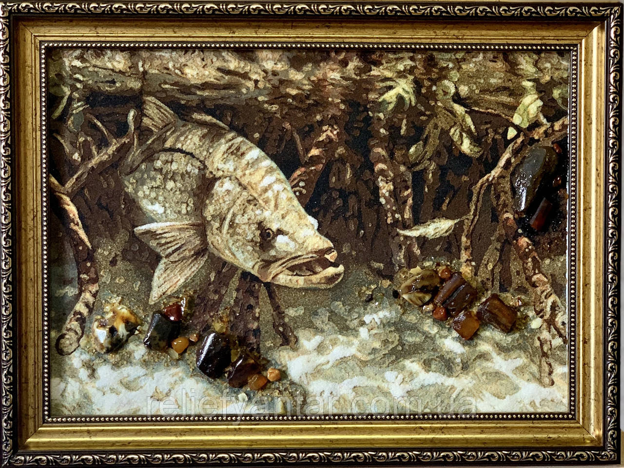 Картина з бурштину " Підводний світ ", 30x40 см, картина для рибака