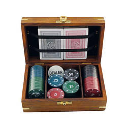 Гра покеру в дерев'яній коробці (100 фішок) Sea Club (9468.V)