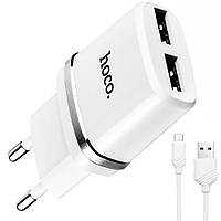 Зарядное устройство HOCO C12 Smart 2 USB 2.4A + microUSB кабель White