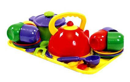 Набір іграшкового дитячого посуду з чайником, каструлею й тацею 70309