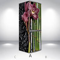 Виниловая наклейка на холодильник, орхидеи и бамбук, 180х60 см - Лицевая+Левая(А), с ламинацией