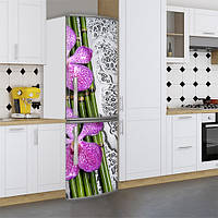 Виниловая наклейка на холодильник, цветы на бамбуке, 180х60 см - Лицевая(В), с ламинацией