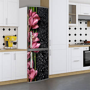 Наклейки на холодильник, орхідеї з бризками, 180х60 см - Лицьова (В), з ламінуванням