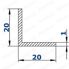 Куточок алюмінієвий анодований 20*20*1,2 мм