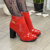 Черевики жіночі лакові на стійкому каблуці, червоний колір, фото 2