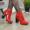 Черевики жіночі лакові на стійкому каблуці, червоний колір, фото 3