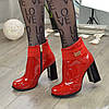 Черевики жіночі лакові на стійкому каблуці, червоний колір, фото 4