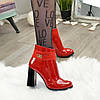 Черевики жіночі лакові на стійкому каблуці, червоний колір, фото 5