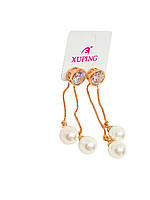 Сережки Xuping Позолота 18К гвоздик вечірні "Дві перлини"