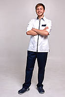 Костюм медичний Ітан, блискавка.ELIT COTTON. Білий / темн-синій