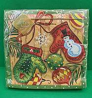 Святкова серветка (ЗЗхЗЗ, 20 шт.) LuxyНГ Новорічні рукавиці (1233) (1 пачка)