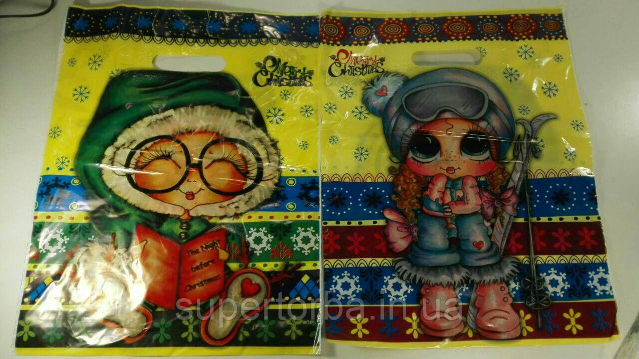 Пакет із прорізною ручкою Новий Рік Розмір 30*37+3 "Дитячий світ" Леомі (50 шт), фото 1