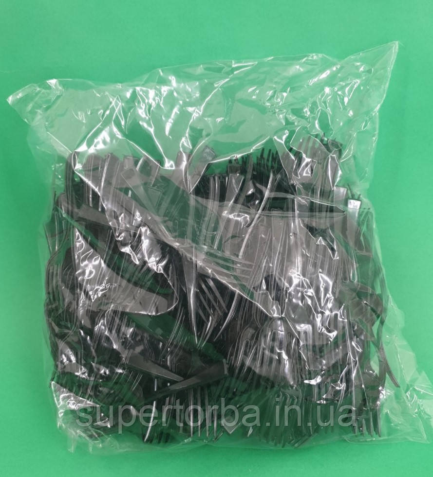 Пластикова виделка одноразова для фруктів ТМ Юніта чорна 250 шт/уп, вилка для фуршету, одноразові прибори, фото 1