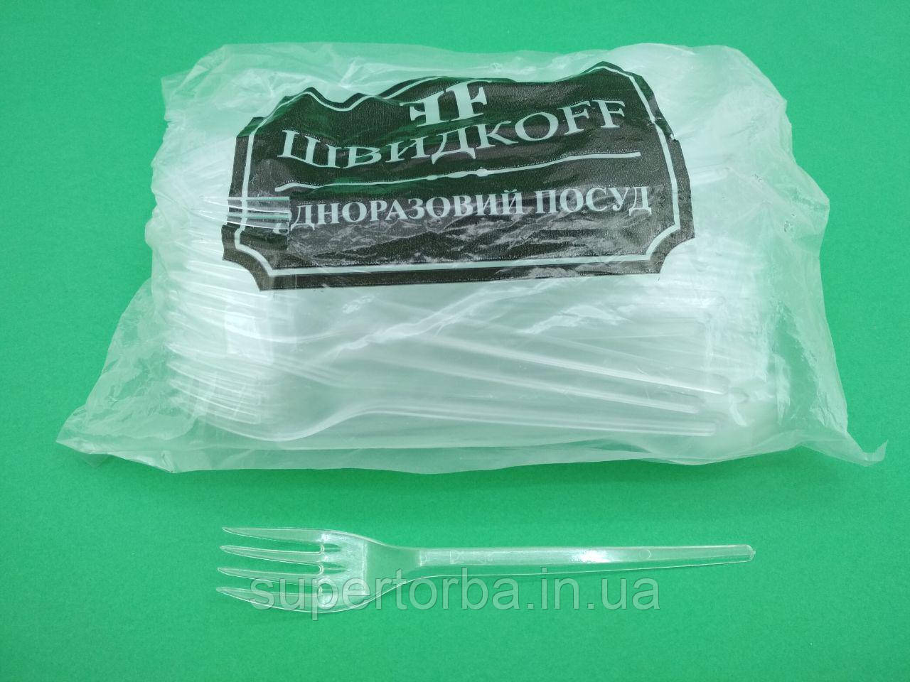 Виделка одноразова пластикова прозора Юніта 100 шт/уп., фото 1