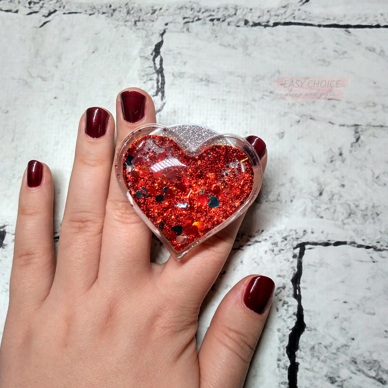 Попсокет тримач для телефона Рідкі Блискітки glitter, Серце, червоний