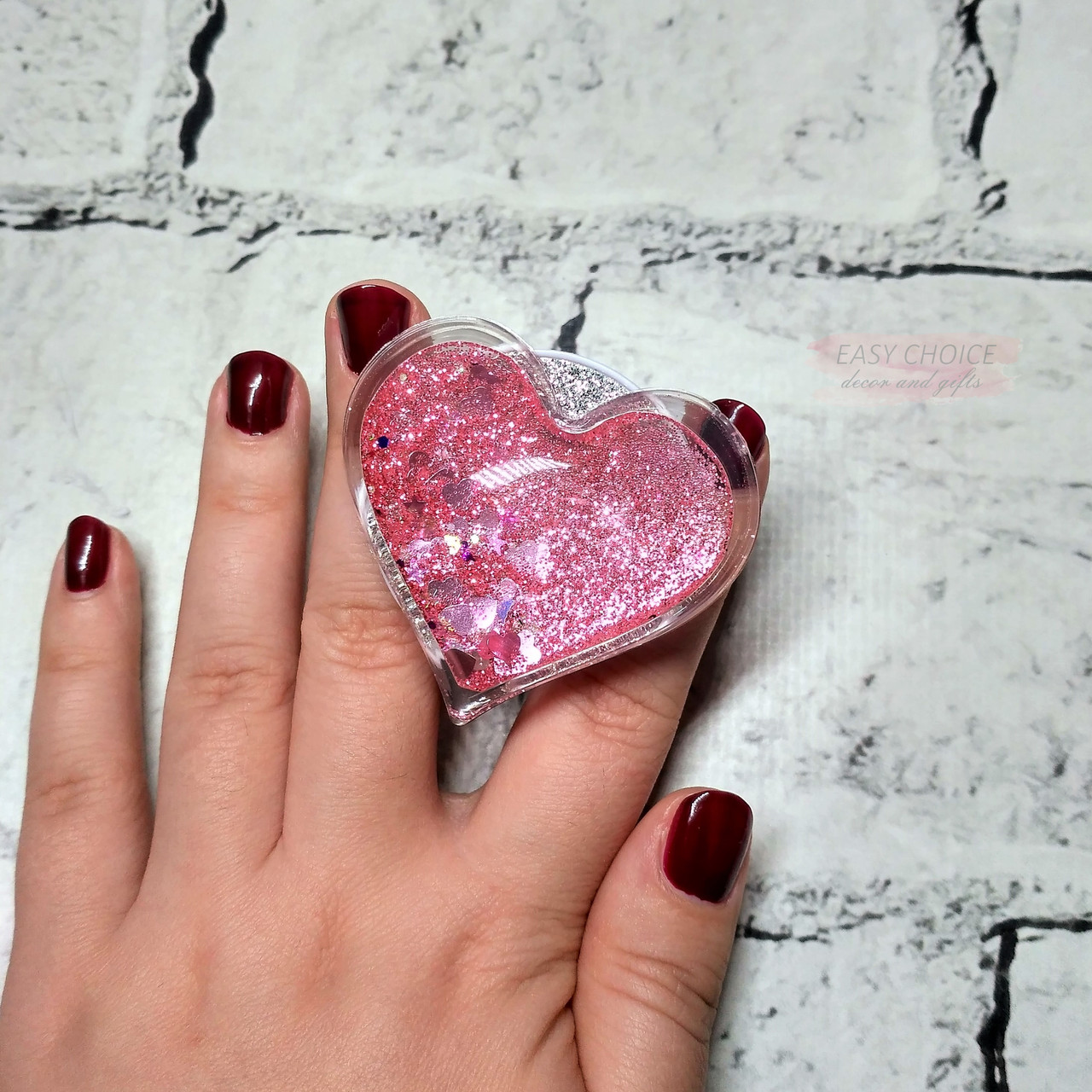 Попсокет тримач для телефона Рідкі Блискітки glitter, Серце, рожевий
