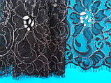 Ажурне французьке мереживо шантильї (з війками) чорного кольору шириною 21 см, довжина купона 1.5 м., фото 6
