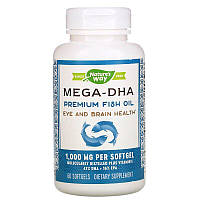 Рыбий жир с витамином Е, Nature's Way "Mega-DHA" Premium Fish Oil, 1000 мг (60 капсул)