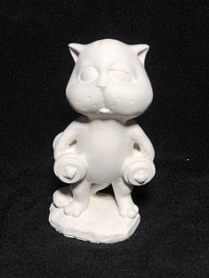 Гіпсова фігурка для розфарбовування "КІТ З ГАНТЕЛЯМИ" КСГ-99 з фарбами та пензлем, фото 1