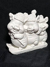 Гіпсова фігурка для розфарбовування "ТРИ ПОРОСЯТЬ НА ЛИЖАХ" ТПЛ-112 з фарбами і кистями