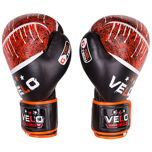 Боксерські рукавички шкіряні чорно-помаранчеві 10oz Velo microfiber