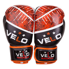Боксерські рукавички шкіряні чорно-помаранчеві 10oz Velo microfiber, фото 2