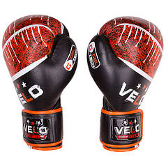 Боксерські рукавички шкіряні чорно-помаранчеві 12oz Velo microfiber