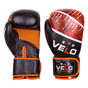 Боксерські рукавички шкіряні чорно-помаранчеві 12oz Velo microfiber, фото 2