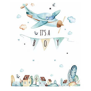 Вінілові наклейка на стіну, шафу в дитячу, на вітрину "Самолет It"s a BOY" 60 см*73 см (лист 30*90 см), фото 2