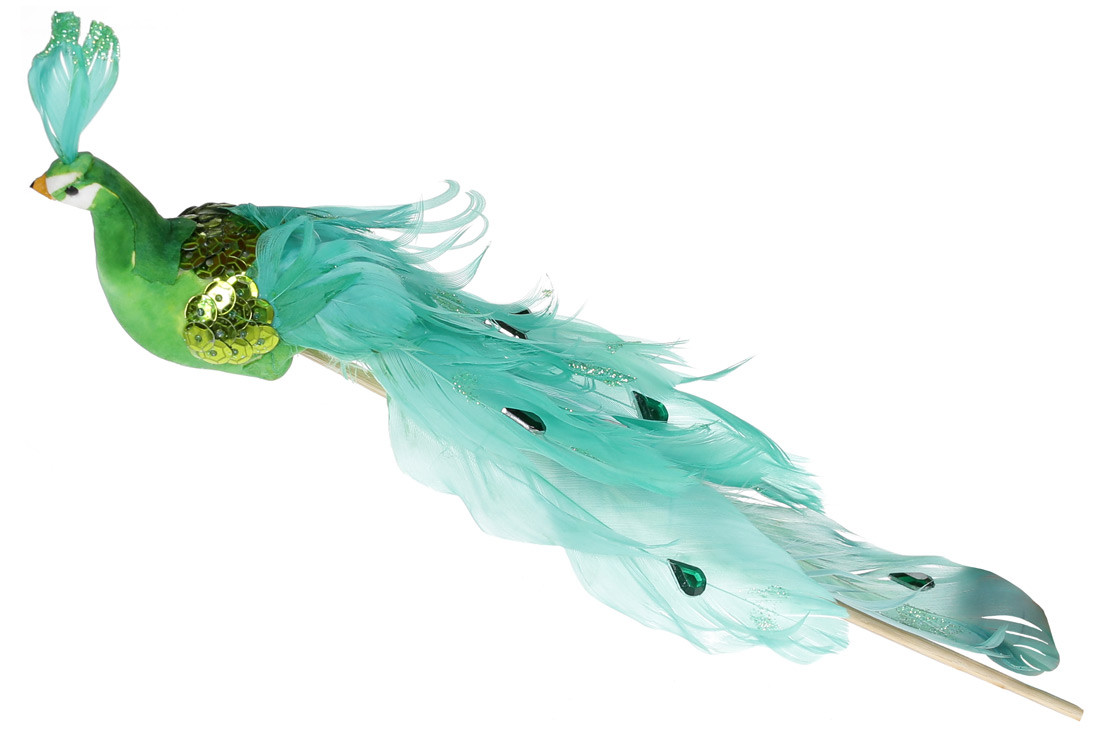 Декоративний птах Павич 22см, колір - зелений (12 шт)