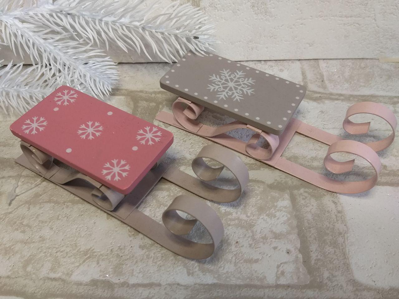 Декоративні санки, металеві з дерев'яна яним сидінням, 13х4 см, фото 1