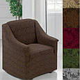 Знімні чохли на крісло натяжні без спідниці жакардові, чохол на м'яке крісло натяжний універсальні Какао, фото 4