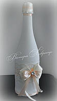 Весільне шампанське, декор шампанського у персиковому кольорі