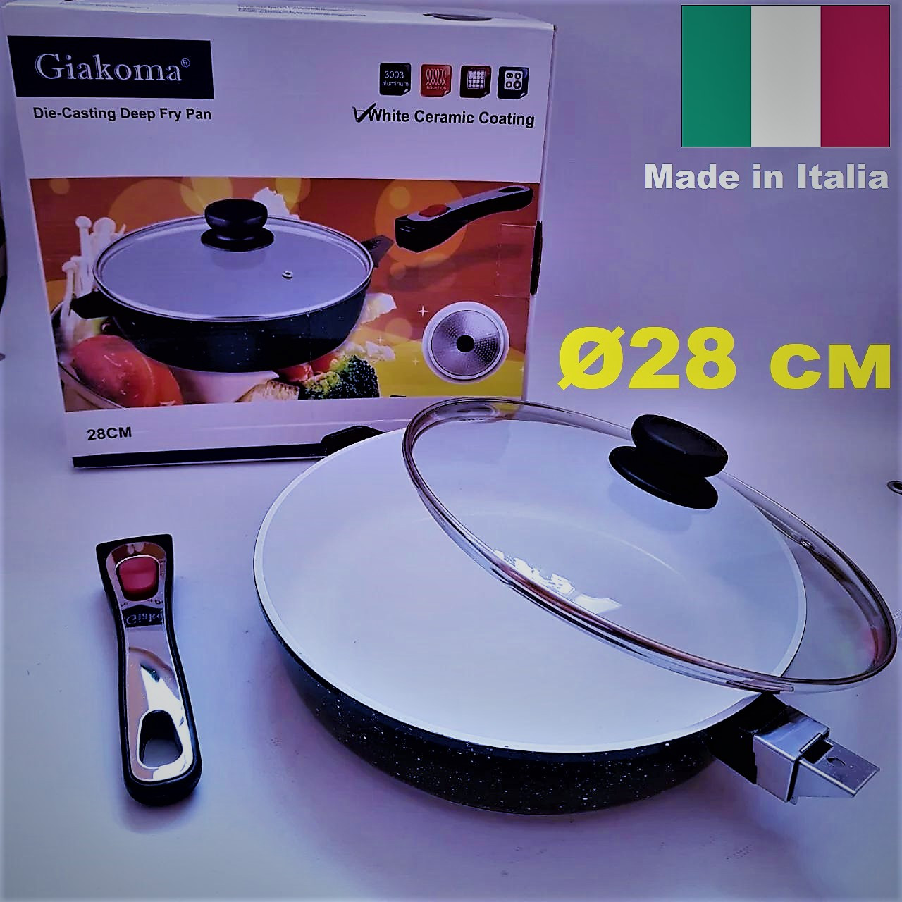 Сковорода антипригарна керамічне покриття, знімна ручка, індукційна Giakoma (Італія). 28 (см)