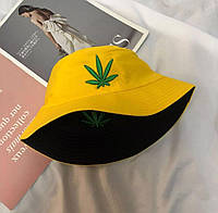Панама Двухсторонняя Конопля (трава, марихуана, ганджа, лист конопли) Желтая, Унисекс WUKE One size