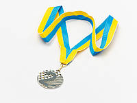 Медаль наградная для бильярда Ромб с лентой (2 место, серебро) ø5см