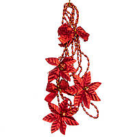 Новорічна прикраса - гірлянда червоний бант, та квітка, 2,7 м, червоний, пластик (472123-3)