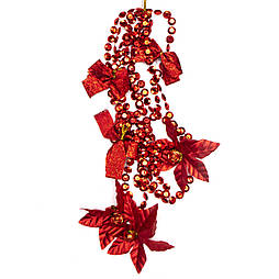 Новорічна прикраса - підвіска з прикрасами в плоскі кола, 2,7 м, червоний, пластик, текстиль (472123-10)