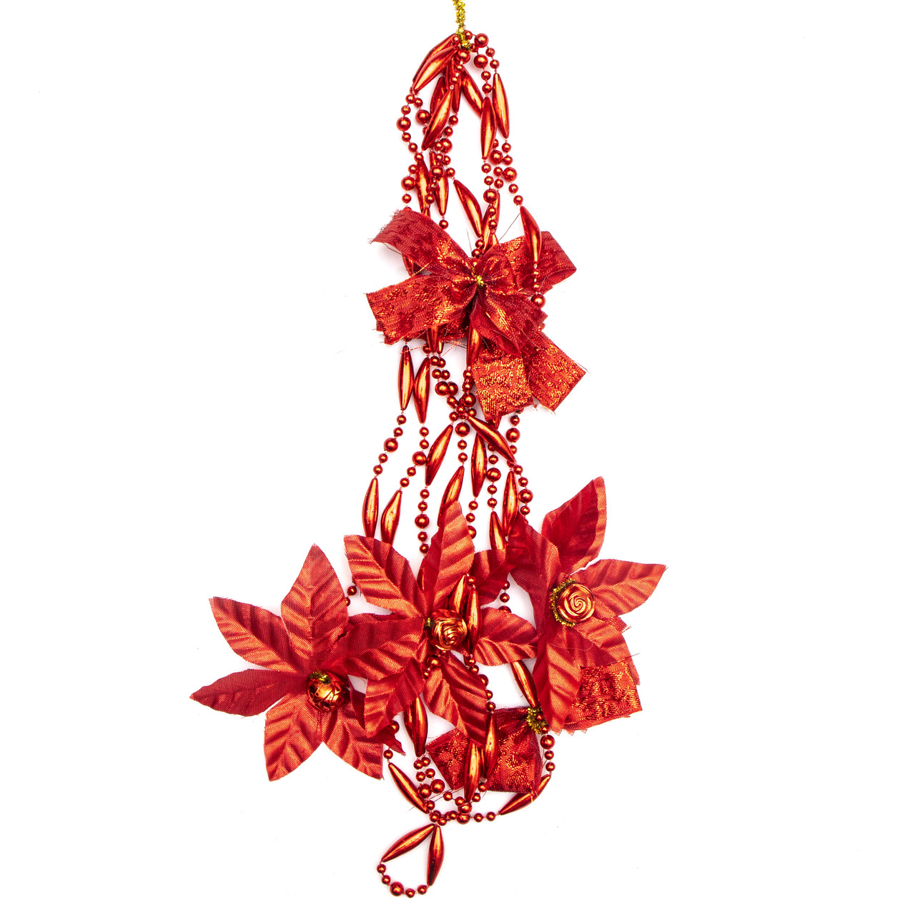 Ялинкова іграшка підвіска з прикрасами в бурульки з шарами, 2,7 м, червоний, пластик (472123-11), фото 1