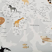 Фотообои бесшовные флизелиновые экологически чистые Aircraft map детские карта мира с животными самолетами