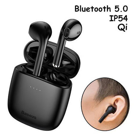 Навушники бездротові, гарнітура з кейсом Baseus Encok W04 Pro Bluetooth, Чорні, фото 1