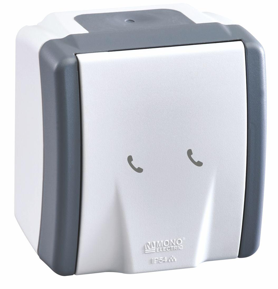 Розетка 2-а телефонна з кришкою (RJ45 CAT6+CAT3), Mono electric, OCTANS IP54