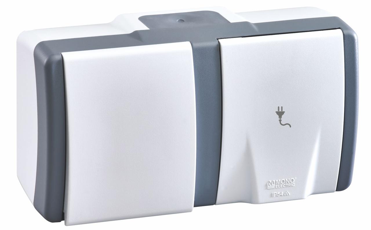 Вимикач одноклавішний + розетка 1-а з заземленням, Mono electric, OCTANS IP54
