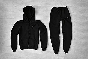 Теплий спортивний костюм Nike чорний (ЗИМА) з начосом, толстовка з замком , штани репліка