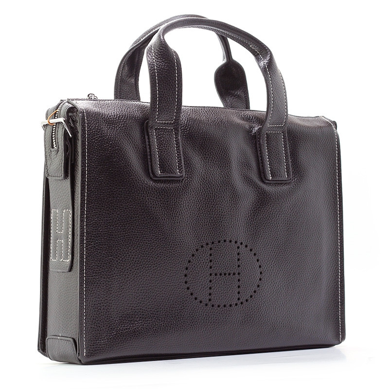 Сумка-портфель чоловічий чорний шкіряний для документів ноутбука ділова чоловіча сумочка з натуральної шкіри