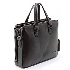 Шкіряна чоловіча сумка для документів ноутбука прямокутна чорна ділова сумочка портфель натуральна шкіра