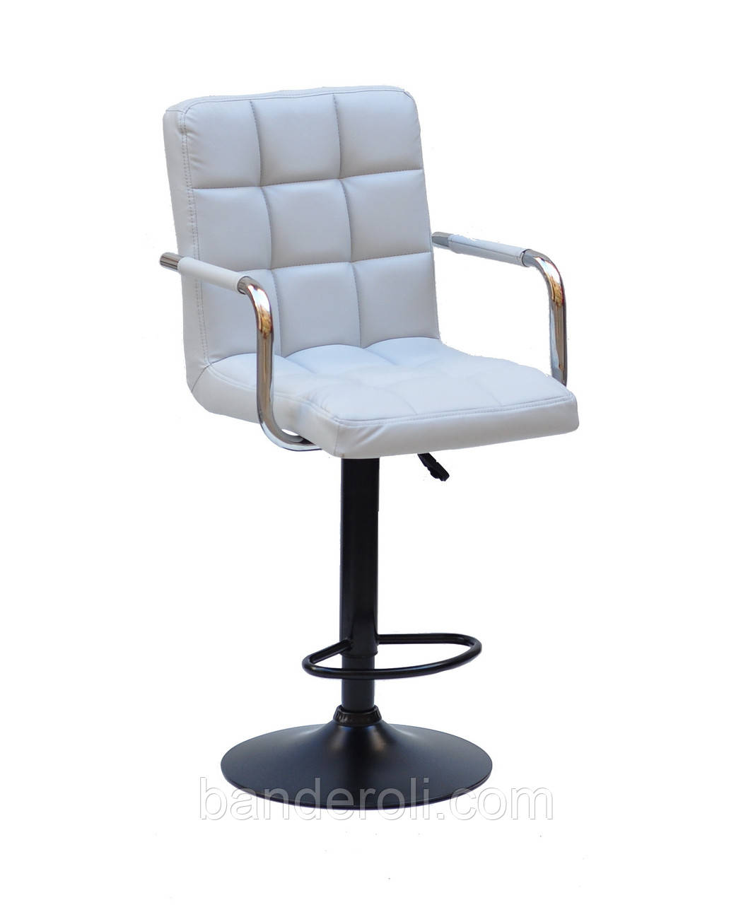 Стілець барний Augusto Arm Bar BK-BASE екокожа сірий , опора чорна з регульованою висотою, фото 1