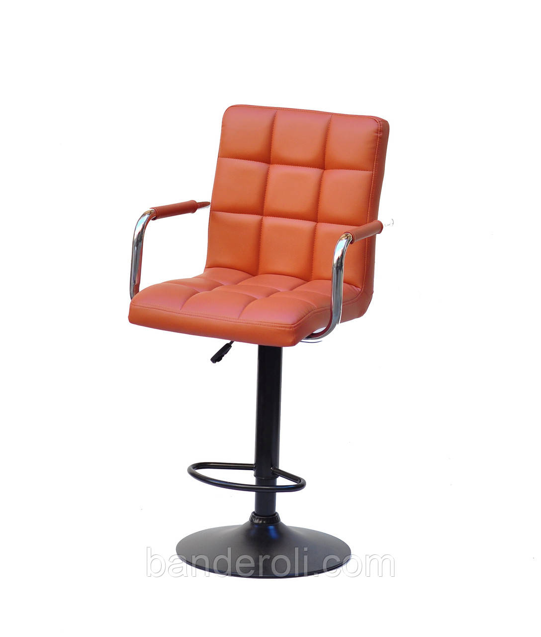 Стілець барний Augusto Arm Bar BK-BASE екокожа коричневий, опора чорна з регульованою висотою, фото 1