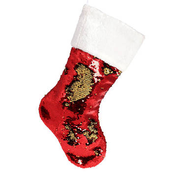 Новорічний чобіт з паєтками 49 см, носок для різдвяних декорацій, блискучий Червоний чобіток