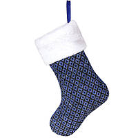 Новогодний сапог синий с белой опушкой 43см, носок для рождественских декораций